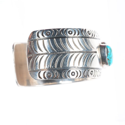 6.25" vintage Navajo sterling silver turquoise hand stamped cuff bracelet