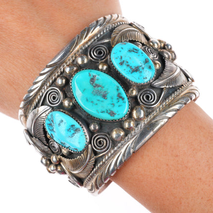 6.75" Big H Spencer Navajo sterling silver Kingman turquoise cuff bracelet