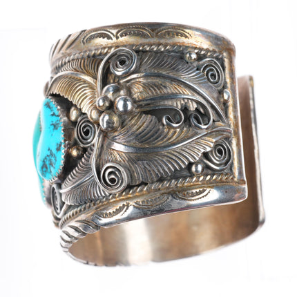 6.75" Big H Spencer Navajo sterling silver Kingman turquoise cuff bracelet