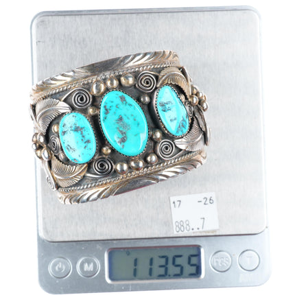 6.75" Big H Spencer Navajo sterling silver Kingman turquoise cuff bracelet