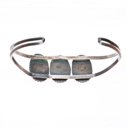5.75" vintage Navajo sterling silver 3 stone high grade turquoise cuff bracelet