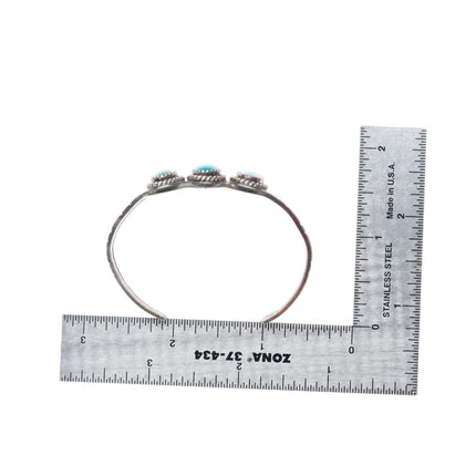 5.75" vintage Navajo sterling silver 3 stone high grade turquoise cuff bracelet