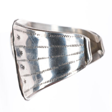 7" vintage Navajo sterling silver turquoise stamped sides cuff bracelet
