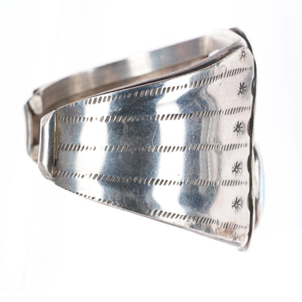 7" vintage Navajo sterling silver turquoise stamped sides cuff bracelet