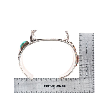 7" Robert Kelly Navajo sterling silver turquoise/coral watch cuff bracelet