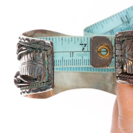 7" Robert Kelly Navajo sterling silver turquoise/coral watch cuff bracelet