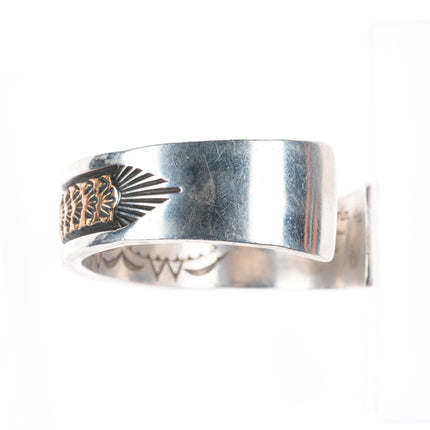 7.25" Darin Bill Navajo sterling silver gold filled heavy stamped cuff bracelet