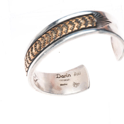 7.25" Darin Bill Navajo sterling silver gold filled heavy stamped cuff bracelet