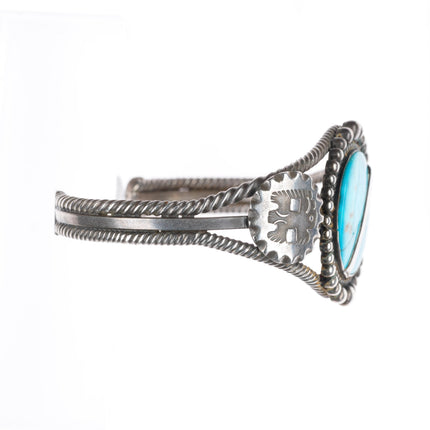 6.75" 1930's vintage Navajo sterling silver turquoise thunderbird cuff bracelet