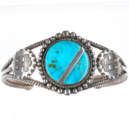 6.75" 1930's vintage Navajo sterling silver turquoise thunderbird cuff bracelet