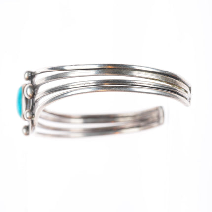 6.5" 1930's vintage Navajo Ingot silver 4 shank cuff bracelet Blue Gem turquoise