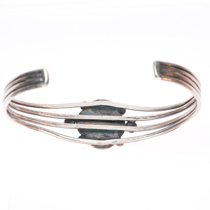 6.5" 1930's vintage Navajo Ingot silver 4 shank cuff bracelet Blue Gem turquoise
