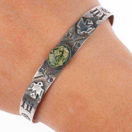 6.75" c1930's vintage Fred Harvey Cerrillos turquoise thunderbird cuff bracelet