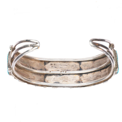 6.75" 1940's-50's Navajo turquoise row cuff bracelet sterling silver