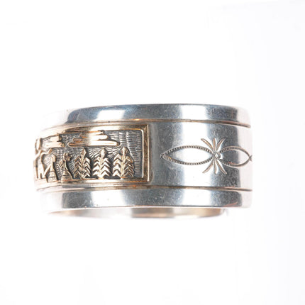 6.3" Mark Yazzie Navajo 14k gold - sterling silver storyteller cuff bracelet