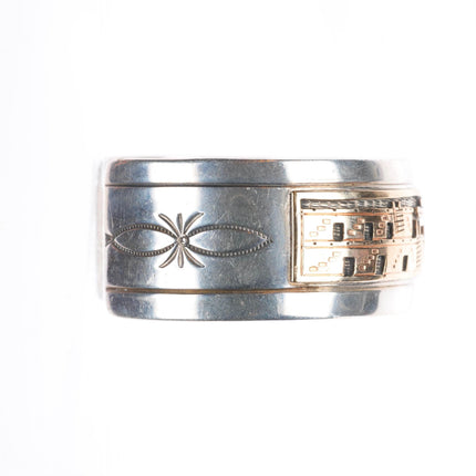 6.3" Mark Yazzie Navajo 14k gold - sterling silver storyteller cuff bracelet