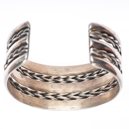 6.2" vintage Navajo sterling silver stamped/twisted wire wide cuff bracelet