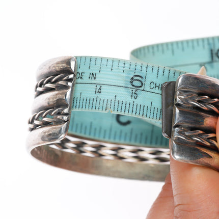 6.2" vintage Navajo sterling silver stamped/twisted wire wide cuff bracelet
