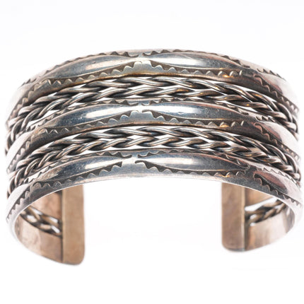 6.2" vintage Navajo sterling silver stamped/twisted wire wide cuff bracelet