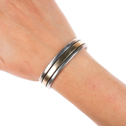 6.1" Chimney Butte Navajo 14k gold/Sterling silver  banded cuff bracelet