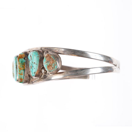 6.2" c1950 vintage Navajo sterling silver row cuff bracelet with nice turquoise