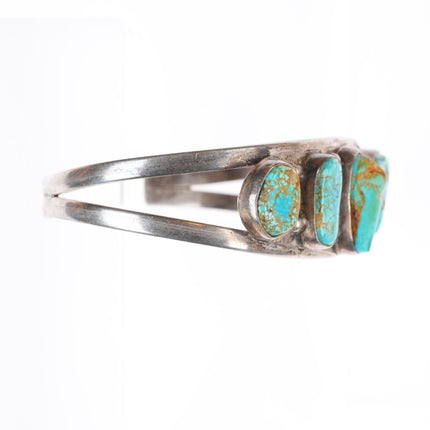 6.2" c1950 vintage Navajo sterling silver row cuff bracelet with nice turquoise