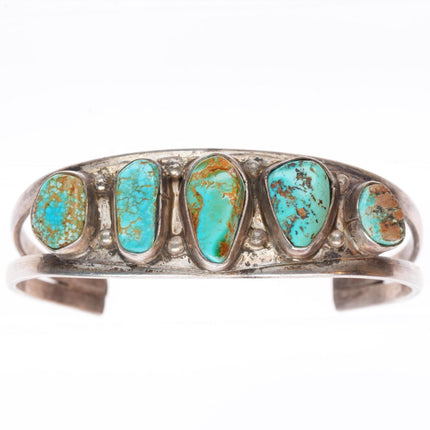 6.2" c1950 vintage Navajo sterling silver row cuff bracelet with nice turquoise