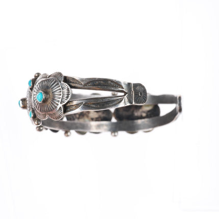6.5" c1920-30's Navajo ingot silver conchos snake eye turquoise cuff bracelet