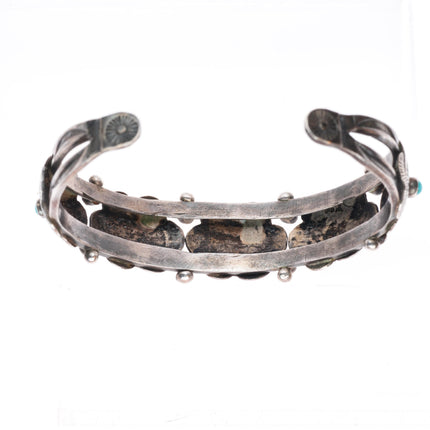 6.5" c1920-30's Navajo ingot silver conchos snake eye turquoise cuff bracelet