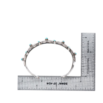 6.5" c1920-30's Navajo ingot silver conchos snake eye turquoise cuff bracelet