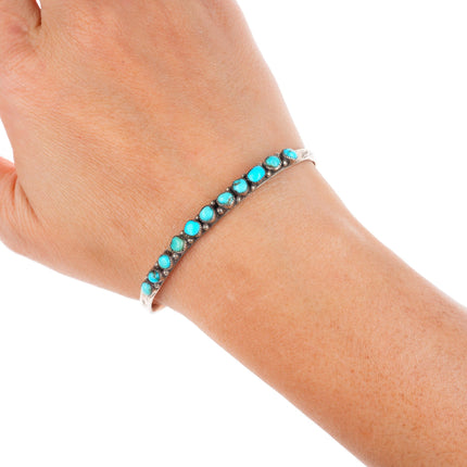 6.5" 1930's Zuni sterling silver stacker snake eye turquoise row cuff bracelet