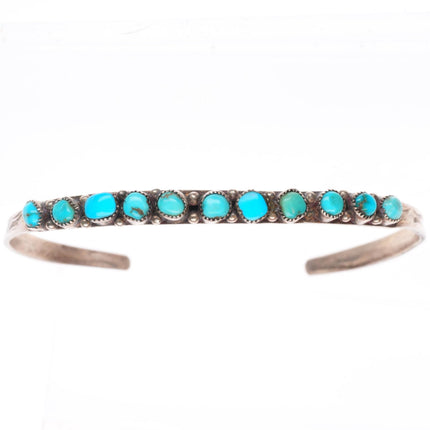 6.5" 1930's Zuni sterling silver stacker snake eye turquoise row cuff bracelet