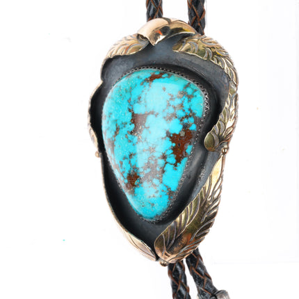 c1960 c-31 14k gold on Sterling silver large bolo tie with nice turquoise