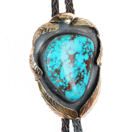 c1960 c-31 14k gold on Sterling silver large bolo tie with nice turquoise