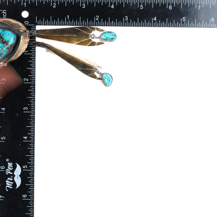 c1960 c-31 14k gold on Sterling silver large bolo tie with nice turquoise