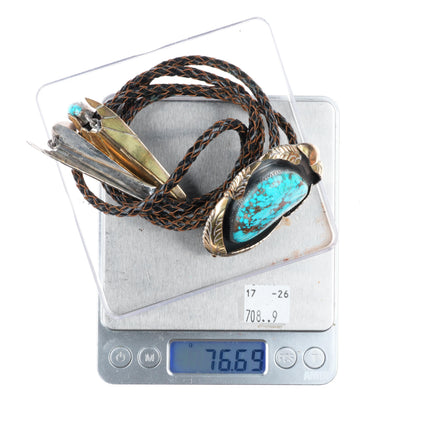 c1960 c-31 14k gold on Sterling silver large bolo tie with nice turquoise