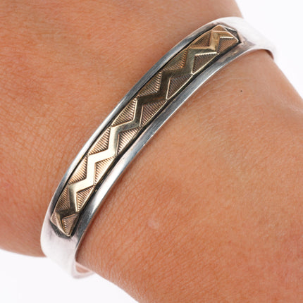 6.2" MM Rogers 14k gold/sterling silver southwestern cuff bracelet