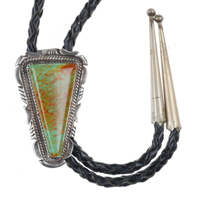 Vintage Navajo Ceremonial Kingman turquoise sterling silver bolo tie