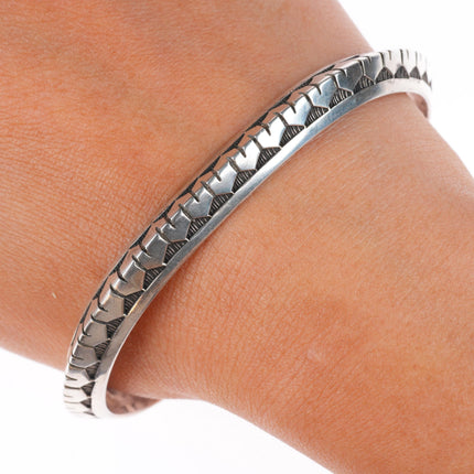 7.4" vintage Navajo deep stamped sterling silver carinated cuff bracelet
