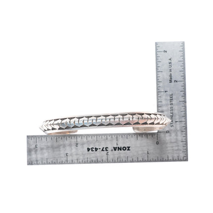 7.4" vintage Navajo deep stamped sterling silver carinated cuff bracelet