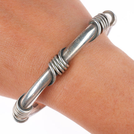 7.5" Orville Tsinnie Navajo sterling silver wire wrapped modernist cuff bracelet