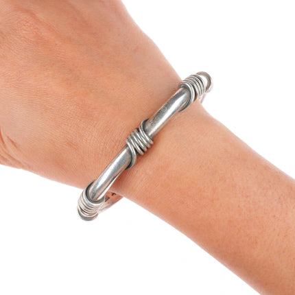 7.5" Orville Tsinnie Navajo sterling silver wire wrapped modernist cuff bracelet