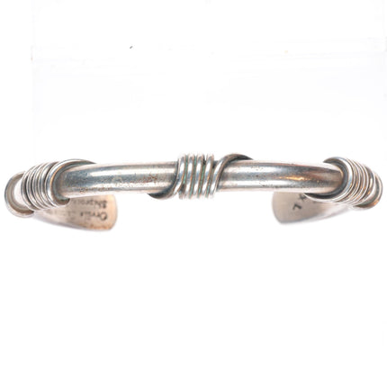 7.5" Orville Tsinnie Navajo sterling silver wire wrapped modernist cuff bracelet