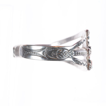 6.75" vintage Navajo sterling silver deep stamped inlaid knifewing cuff bracelet