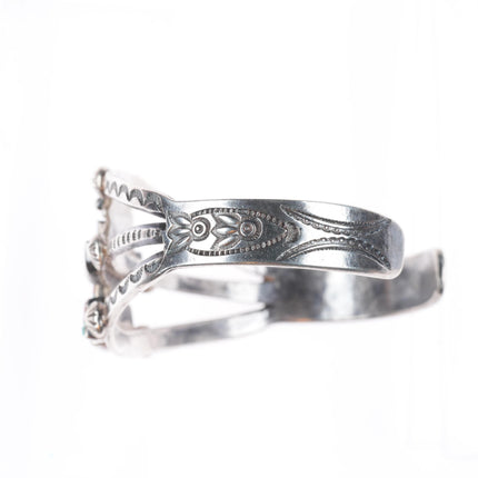 6.75" vintage Navajo sterling silver deep stamped inlaid knifewing cuff bracelet