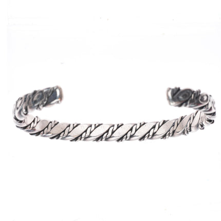 6.5" deep stamped Navajo vintage sterling silver braided cuff bracelet