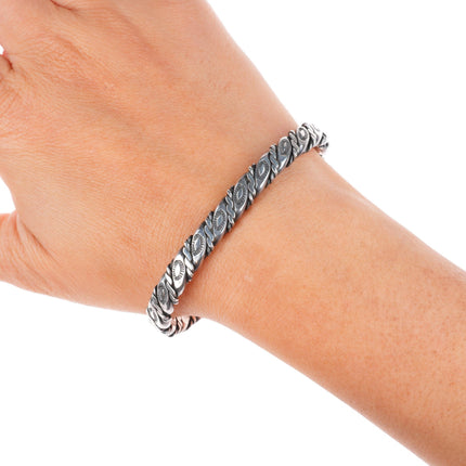 6.5" deep stamped Navajo vintage sterling silver braided cuff bracelet
