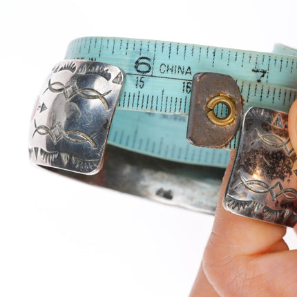 6.3" Thomas Singer vintage Navajo sterling silver chip inlay cuff bracelet