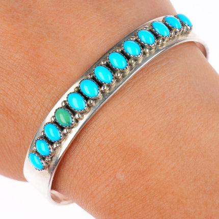 6.4" Daniel Mike Navajo sterling silver turquoise row cuff bracelet