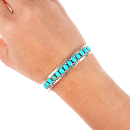 6.4" Daniel Mike Navajo sterling silver turquoise row cuff bracelet